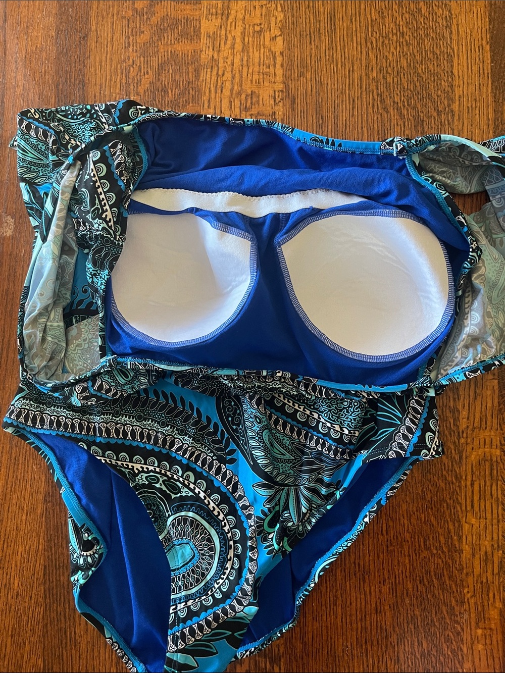 Jantzen Teal and Blue Paisley Off-Shoulder One-Piece Swimsuit - Picture 2 of 4